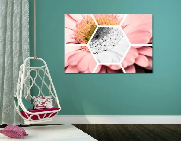 Obraz gerbera v šesťuholníku