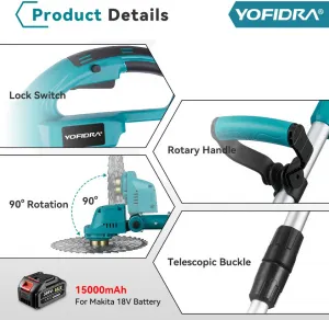 OneVan / Yofidra 4000W Bezuhlíková akumulátorová výsuvná skladacia kosačka na vysokú trávu elektrická kosa vhodná pre batériu Makita 18V Batéria: 2ks batéria