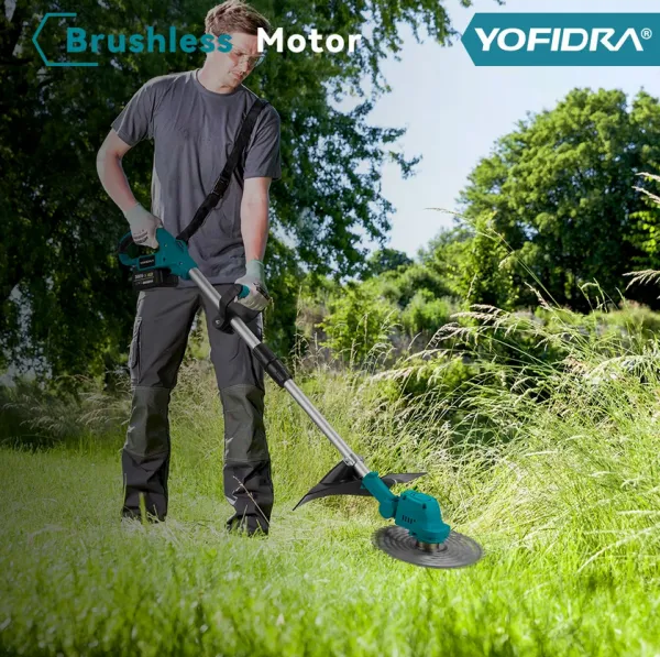 OneVan / Yofidra 4000W Bezuhlíková akumulátorová výsuvná skladacia kosačka na vysokú trávu elektrická kosa vhodná pre batériu Makita 18V Batéria: 2ks batéria
