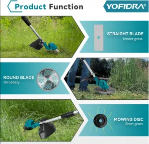 OneVan / Yofidra 4000W Bezuhlíková akumulátorová výsuvná skladacia kosačka na vysokú trávu elektrická kosa vhodná pre batériu Makita 18V Batéria: 2ks batéria