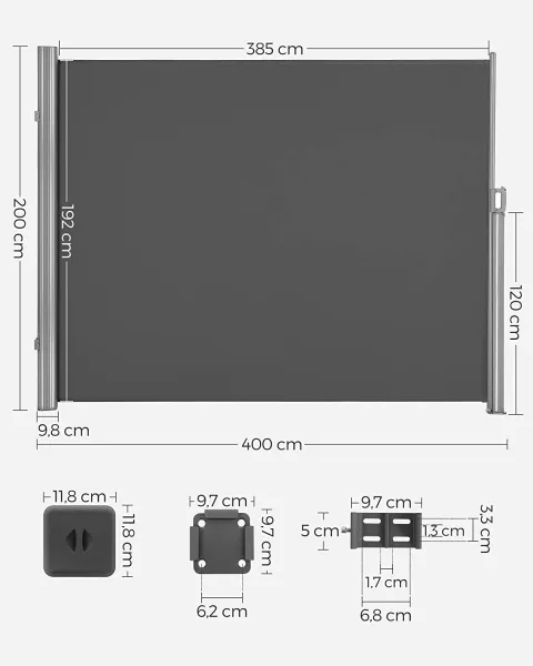 SONGMICS Bočná markíza Orrine 200x400 cm tmavo šedá