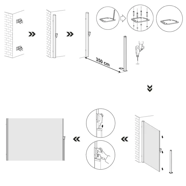 SONGMICS Boční markýza 160x350 cm kouřově šedá