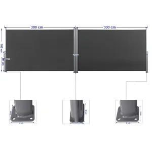 SONGMICS Obojstranná bočná markíza 160x600 cm dymovo sivá
