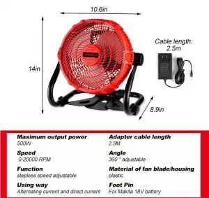 Onevan 500W 20000rpm AKU elektrický výkoný pracovný ventilátor aj na 220V. Vhodný pre batériu MAKITA 18V Batéria: 2ks batéria