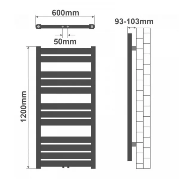 AQUAMARIN Vertikálny kúpeľňový radiátor, 1200 x 600 mm
