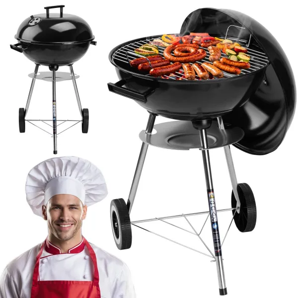 Záhradný gril na drevené uhlie RUND čierny