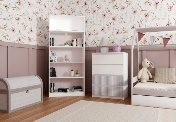 TP Living Detská komoda MALWA M4 ARTESO bielo-ružová