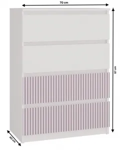 TP Living Detská komoda MALWA M4 ARTESO bielo-ružová
