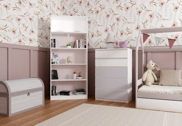 TP Living Detská komoda MALWA M5 ARTESO bielo-ružová