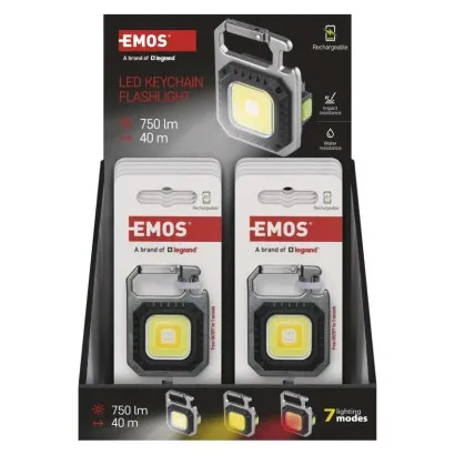 EMOS Nabíjacia mini LED baterka - prívesok na kľúče, 750 lm, 10 ks, display box