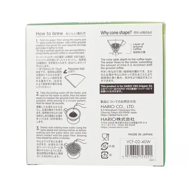 Hario papierové filtre – V60-02 -40ks