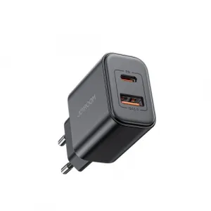Joyroom Travel Charger U+C, PD 20W with Type-C to Type-C Cable, 1m, čierna (JR-TCF05)