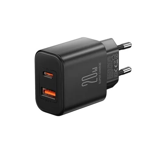 Joyroom Travel Charger U+C, PD 20W with Type-C to Type-C Cable, 1m, čierna (JR-TCF05)