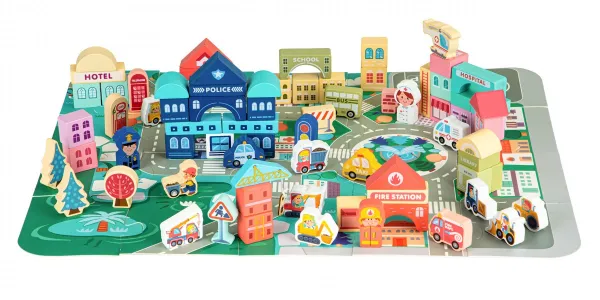 Drevené vzdelávacie bloky city mat 121 ks