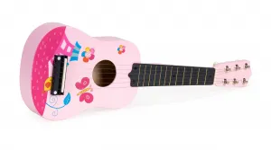 Detská drevená gitara, kovové struny, ružová