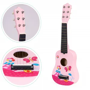 Detská drevená gitara, kovové struny, ružová