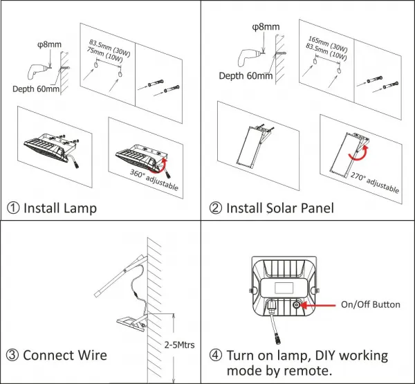 LED reflektor 1500lm so solárnym panelom + diaľkové ovládanie