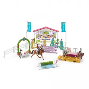 SCHLEICH - Turnajové závodisko s koníkmi a ošetrovateľkami s pohyblivými kĺbmi