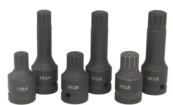 MARPOL Sada rázových nadstavcov SPLINE 1/2" M14-M16-M18 6 kusov