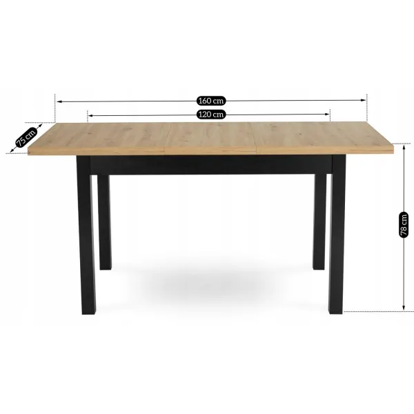 JAKS Rozkladací stôl Skubi 120-160 cm dub Riviera čierne nohy