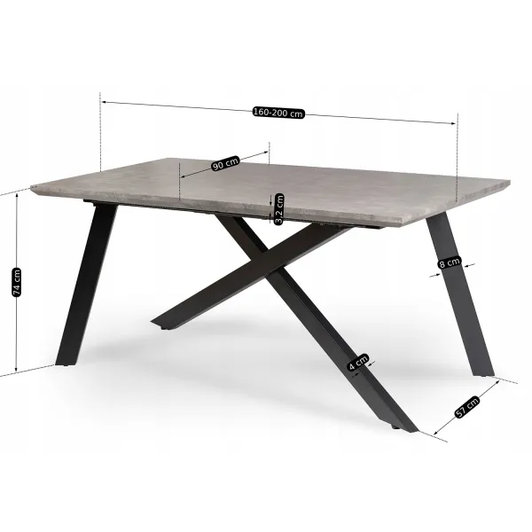 JAKS Rozkladací stôl Hamilton 160-200 cm sivý betón