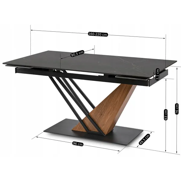 JAKS Rozkladací stôl Rex 160 - 220 cm orech čierny mramor