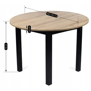 JAKS Okrúhly rozkladací stôl Harry 102 až 142 cm dub Riviera čierne nohy