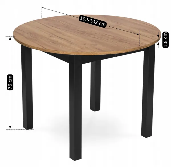 JAKS Okrúhly rozkladací stôl Harry 102-142 cm dub Craft
