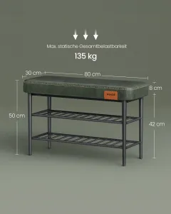 VASAGLE Regál na topánky EKHO s čalúnenou lavicou kovový zelený
