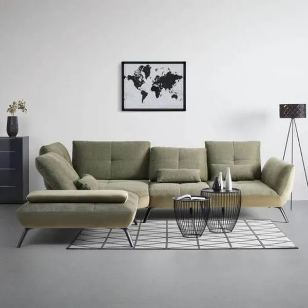 TRENDY, ľavá, olivovozelená s 3 bedrovými vankúšmi