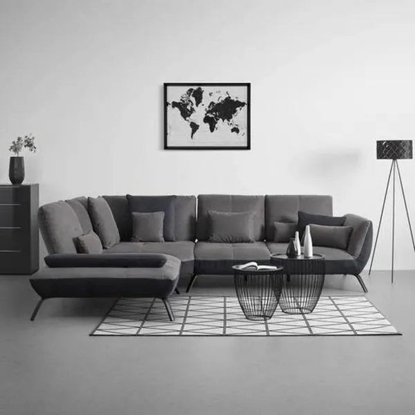 TRENDY, ľavá, antracitová, s 3 bedrovými vankúšmi