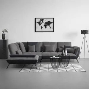 TRENDY, ľavá, antracitová, s 3 bedrovými vankúšmi