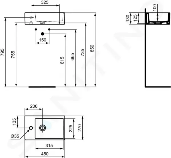 Ideal Standard Strada - Umývadielko 450x270 mm, s otvorom vľavo, bez prepadu, biela K081701