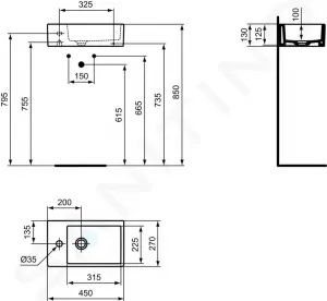 Ideal Standard Strada - Umývadielko 450x270 mm, s otvorom vľavo, bez prepadu, biela K081701