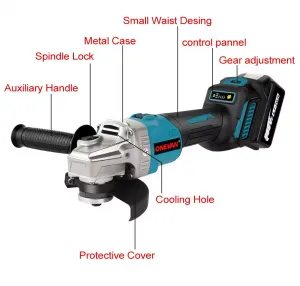 Elektrická Uhlová Brúska ONEVAN 125 Mm je vhodná pre batériu Makita 18V + kotúče ZADARMO ! 21V 4Ah batérie, nabíjačka Batéria: 2ks batéria