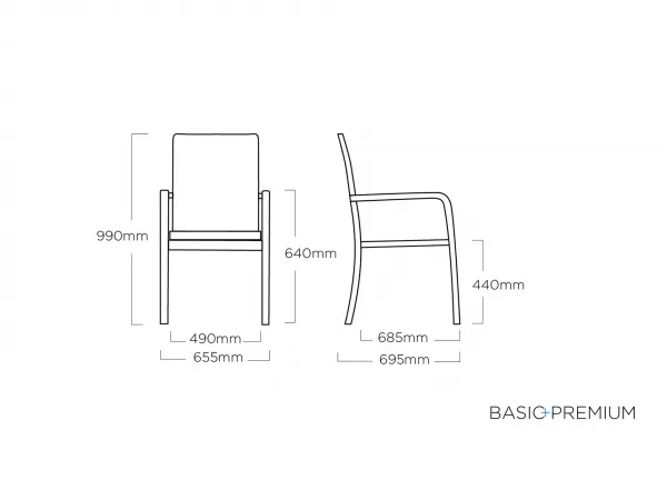Basic+ Premium záhradná jedálenská stolička strieborná