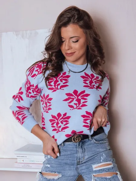 Jedinečný dámsky blankytne modrý sveter Sweet Bunny