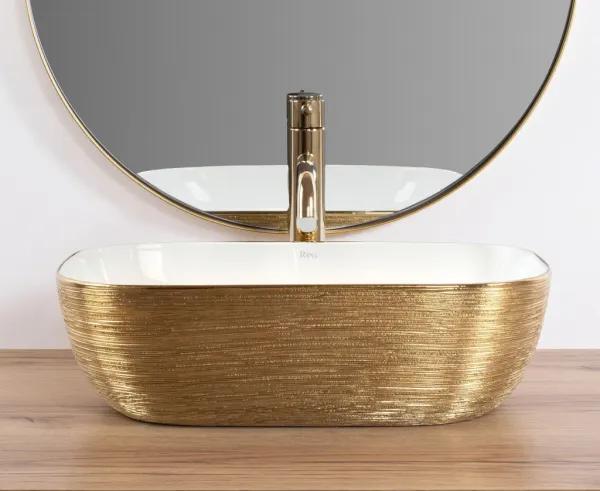 REA - Umývadlo na dosku Belinda White GOLD BRUSH REA-U7422