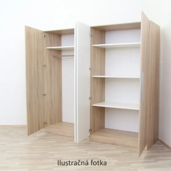 KONDELA Matisa 4D šatníková skriňa so zrkadlom biela
