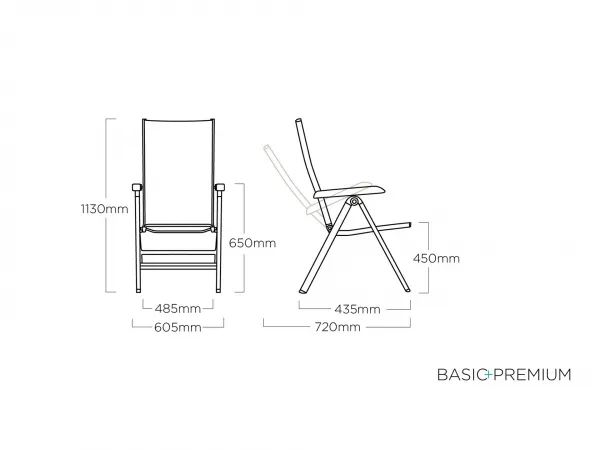 Basic+ Premium polohovateľné záhradné kreslo strieborné