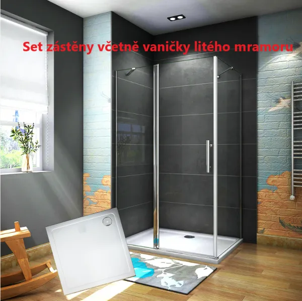 H K - Štvorcový sprchovací kút MELODY B5 100x100 cm s jednokrídlovými dverami s pevnou stenou vrátane sprchovej vaničky z liateho mramoru SE-MELODYB5100100/THOR-100SQ