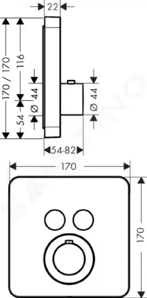Axor Citterio E - ShowerSelect, termostatická batéria pod omietku pre 2 spotrebiče, chróm 36707000