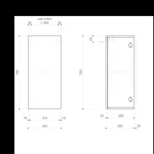SAPHO - ESPACE skrinka 35x78x32cm, 1x dvierka, ľavá/pravá, biela lesk ESC630-3030