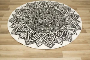 Koberec Lima G754A mandala, biely / čierny kruh