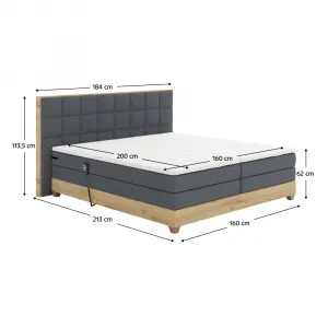 Elektrická polohovacia posteľ, boxspring, tmavosivá/dub artisan, 160x200, TIANA