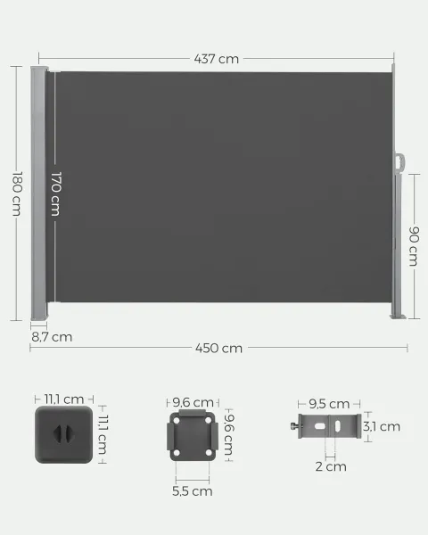 SONGMICS Bočná markíza Orrine 180x450 cm antracit