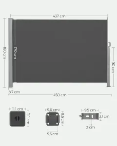 SONGMICS Bočná markíza Orrine 180x450 cm antracit