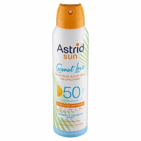 Astrid Sun Coconut Love chladivý neviditeľný sprej na opaľovanie SPF 50 s vysokou UV ochranou 150 ml