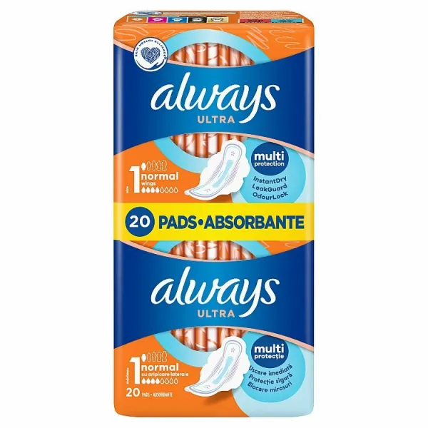 Always Ultra Hygienické Vložky Normal (V1) S Krídelkami 20 Ks