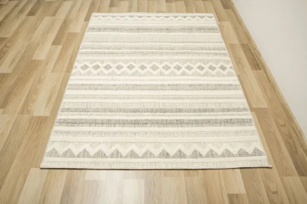 Koberec Cotton C102 Etno / kosoštvorce, krémový / sivý / béžový